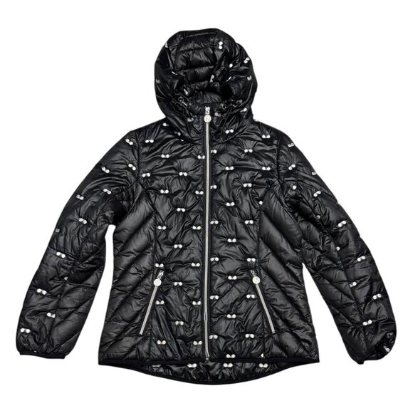 KARL LAGERFELD Winter Puffer Parka Sunglasses Black Jacket Coat Womens Medium - Picture 1 of 7